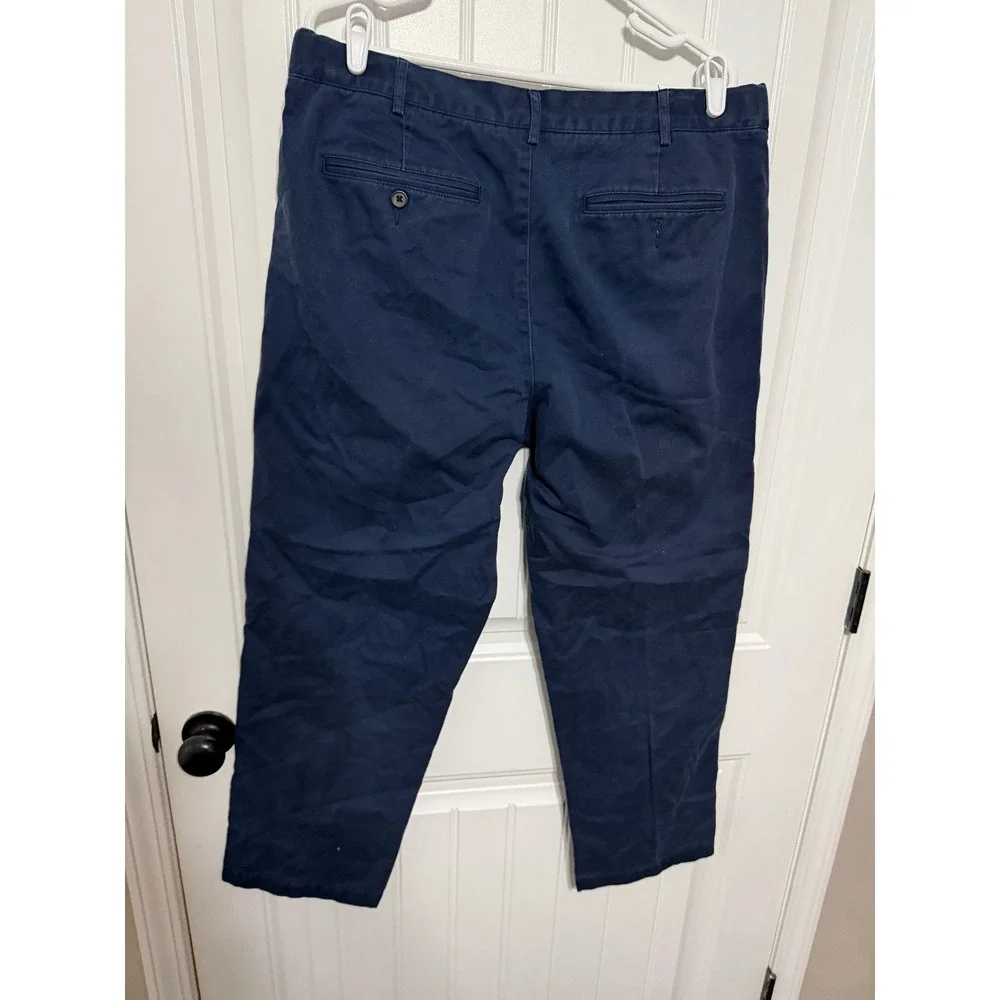 Lands End Chino Pants Mens 38 Traditional Fit Navy Blue Cotton Blend EUC